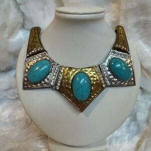 Gold and Turquoise Statement Necklace
